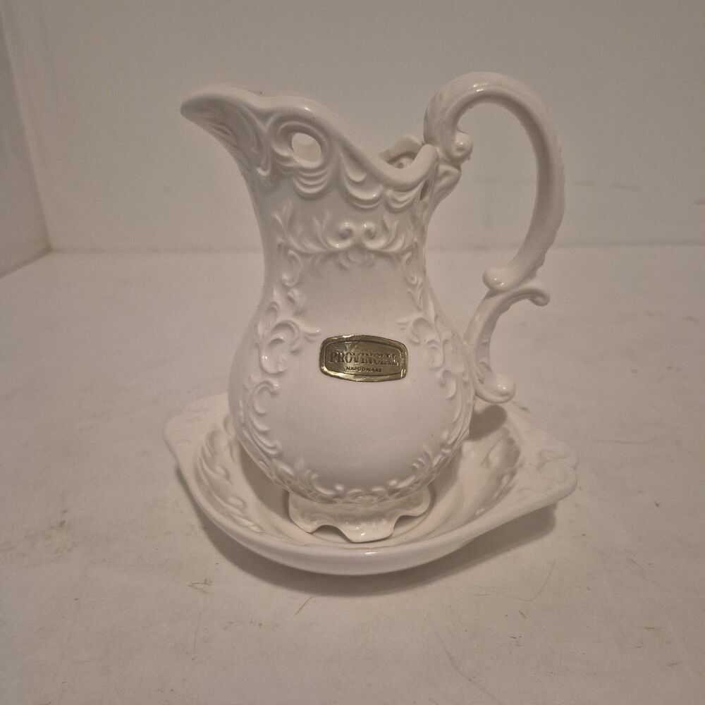 Napcoware Provincial Pitcher Basin Bowl Set C 7106 White Ornate Vintage